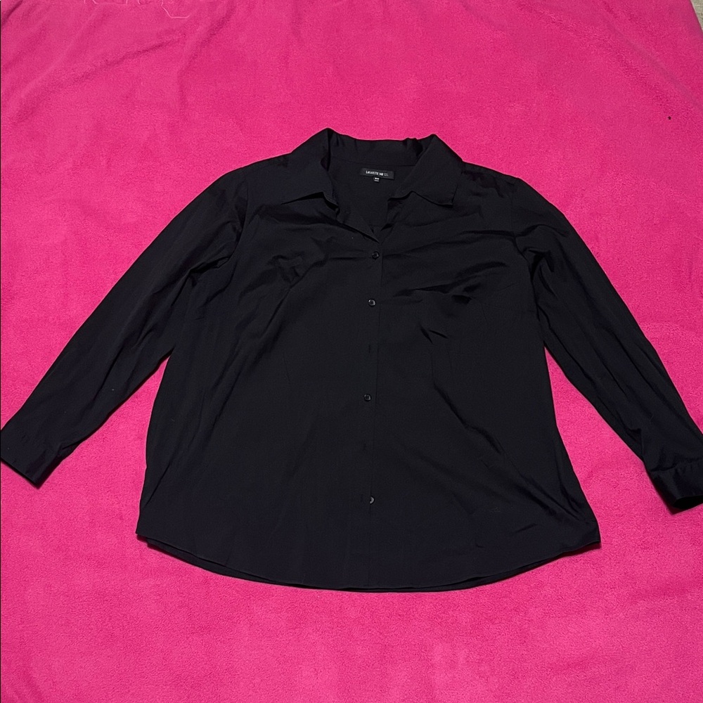 Lafayette 148 New York Black Button-Down Collared Shirt